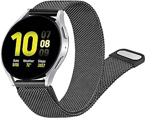 AK Metal Band Compatible with Samsung Galaxy Watch Active 2 Band 40mm 44mm / Galaxy Watch Active, 20mm Stainless Steel Mesh Loop Magnetic Replacement Bracelet Strap for Galaxy Watch 3 41mm / Galaxy Watch 42mm