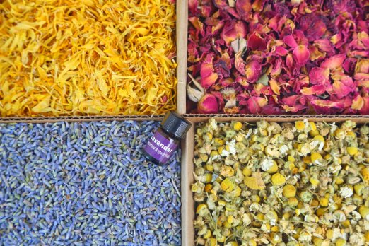 Bulk Botanical Flowers Kit - French Lavender, Marigold, Chamomile, Red Rose Buds & Petals - 2 Cups Each - Edible & Kosher Certified - Great for Many Craft Projects - Includes 2 ml of Lavender EO