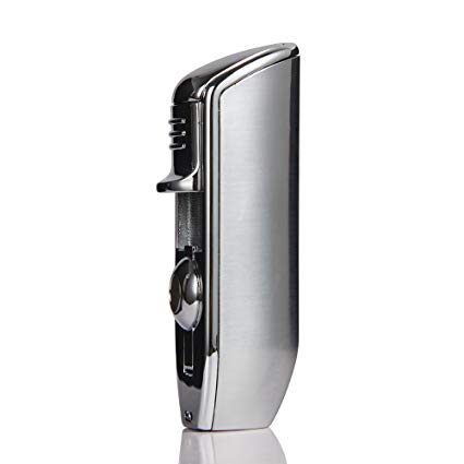 Triple Torch Jet Flame Gloss Finish Cigarette Cigar Lighter W/Punch (Silver)