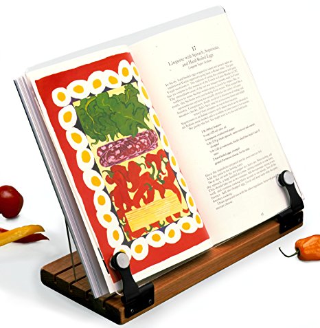 Deluxe Original Cookbook Holder - Acrylic Shield With Wooden Base and Black Hinges - Made in the USA