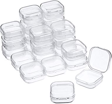 24 Packs Small Clear Plastic Beads Storage Containers Box with Hinged Lid for Storage of Small Items, Crafts, Jewelry, Hardware (1.37 x 1.37 x 0.7 Inches)