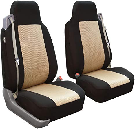 FH Group FB302BEIGE102 Beige Classic Cloth Built-in Seatbelt Compatible High Back Seat Cover, Set of 2