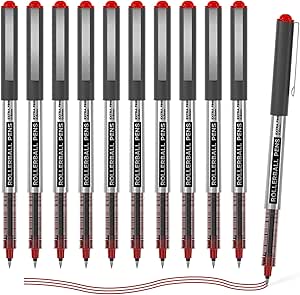 Shuttle Art Rollerball Pens, 10 Pack Red Liquid Ink Pens, 0.5mm Extra Fine Point, Quick Drying for Writing Journaling Taking Notes School Office