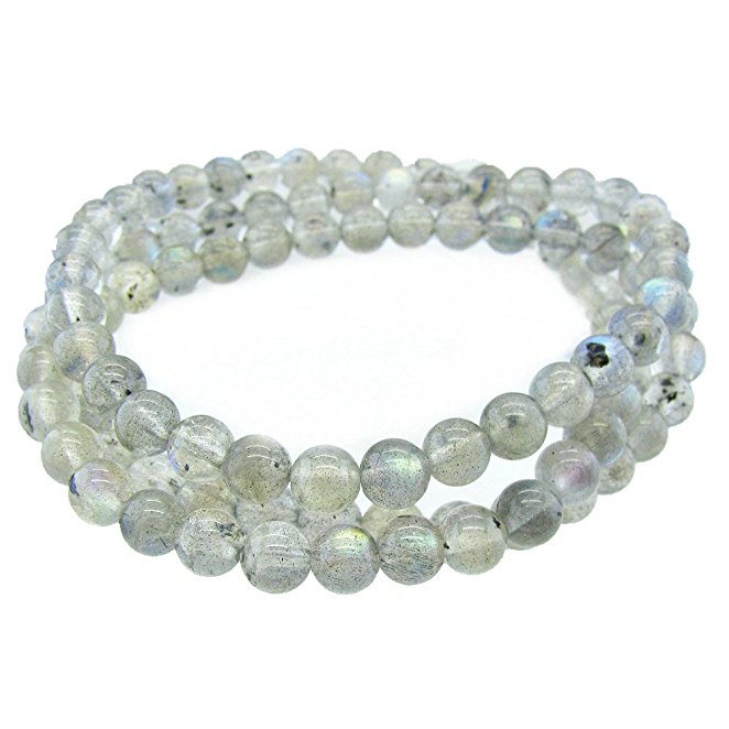 Stunning 6mm Round Stackable Moonstone Bead Stretchy Wrap Bracelet / Necklace