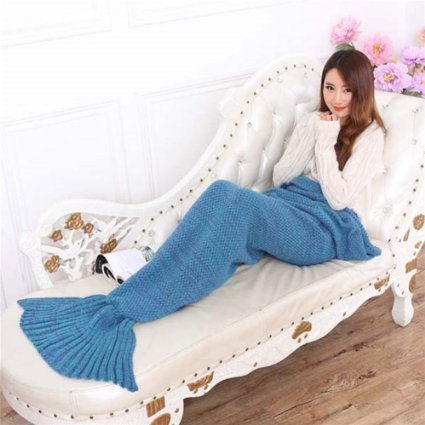 Casofu® Warm and Soft Mermaid Tail Blanket 7 diffenrent Colors Mermaid Blanket for Kids and Adult, Feet Go in Fins,77"x33"(Sky blue)