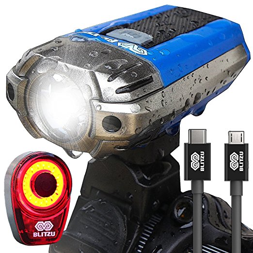 Best USB Rechargeable Bike Light - Blitzu Gator 390 Lumens Headlight - Front Light & LED Bike Tail Light Set. Waterproof - Cycling Safety Commuter Flashlight For Mountain, Road, Kids & City Bicycle