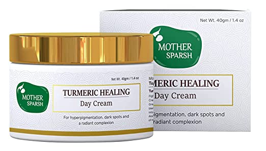 Mother Sparsh Non-sticky and Lightweight Healing Day Cream For Dark Spots, Hyperpigmentation and Radiant Complexion Made with Gotu Kola, Turmeric and Green Coffee Extract Perfect for Daily Use (40gm)