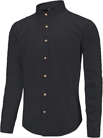 Dioufond Banded Collar Shirts Cotton Oxford Mandarin Collar Shirts for Men