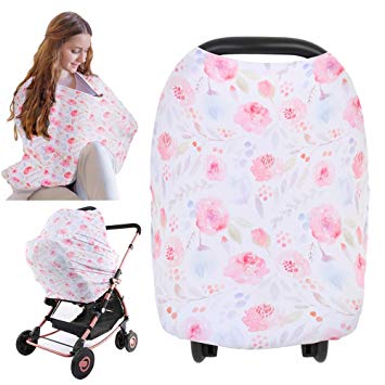 Nursing Cover for Baby Breastfeeding - Car Seat Canopy by KeaBabies - All-in-1 Soft Breathable Stretchy Carseat Canopy - Infinity Nursing Cover Up for Girls, Boys (Dainty Bloom)