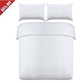 L-Angel Full/Queen Size Duvet Cover Set with 1 Duvet Cover and 2 Pillowcases, Hotel Quality Ultra Soft Breathable Hypoallergenic Bedding, White