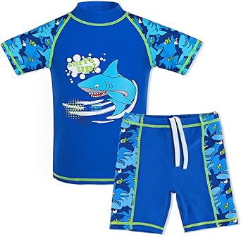 TFJH E Kids Boys Swimsuit UPF 50  UV Sun Protective 2PCS Fish Swimwear