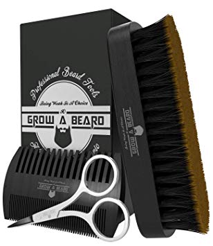 Beard Comb & Brush Set for Men's Care | Gentleman's Giveaway Mustache Scissors | Best Bamboo Grooming Kit to Spread Balm or Oil for Growth, Styling, Softness | Presented in Premium Gift Box