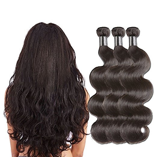Brazilian Hair 3 Bundles Brazilian virgin hair body wave 8A Grade 100% Unprocessed Virgin Human Hair Extensions Hair Natural Color soft No Shedding (14 16 18inch) by borchan
