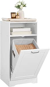 HOOBRO Laundry Cabinet, Tilt-Out Laundry Hamper, Pull Out Laundry Sorter with Removable Basket and Open Shelving, Storage Cabinet for Laundry Room, Bathroom, Living Room, White WT40XY01