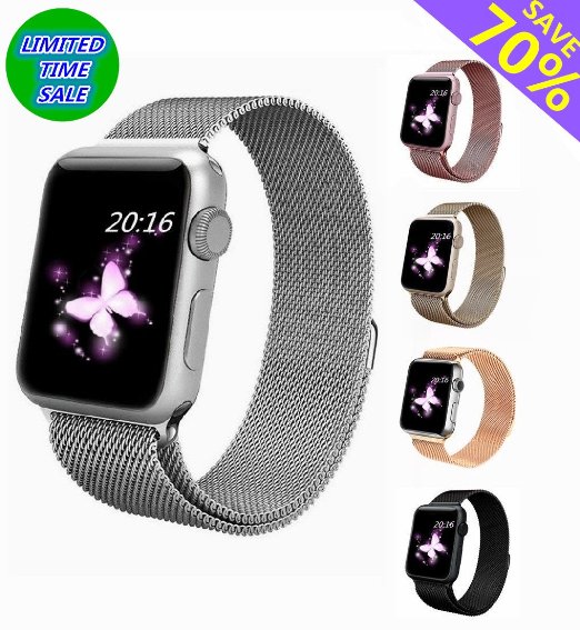 Apple Watch Band 38mm top4cus Milanese Loop Stainless Steel Bracelet Strap Replacement Wrist iWatch Band with Magnet Lock for 38mm Watch 38mm Silver