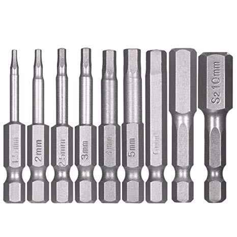 9 Pcs 2" Hex Head Allen Bits, Quick Release Shank for Easy Attachment - Magnetic Tips - Solid S2 Steel Alloy