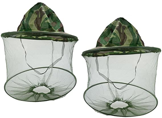 NYKKOLA 2pcs Camouflage Anti-Mosquito Bee Bug Insect Fly Mask Cap Hat with Head Net Mesh Face Protection Outdoor Fishing Equipment Beekeeping Supplies