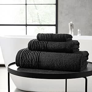 Vera Wang - Bath Towels Set, Luxury Cotton Bathroom Decor, Highly Absorbent & Medium Weight, Oeko-Tex Certified (Sculpted Pleat Black, 6 Piece)