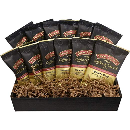 Door County Coffee, Chocolate & Caramel Flavored Coffee, 12-Pack Gift Set
