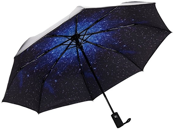 RENZER Compact Travel Umbrella with Windproof Lightweight Starry and Blossom Automatic Foldable