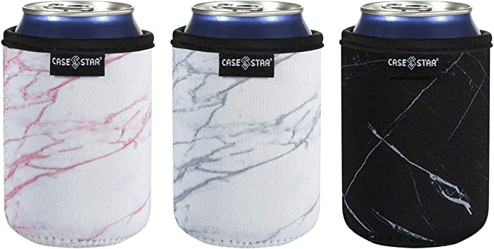Case Star 12 Ounce Standard Can Sleeves Insulators Standard Can Skin Covers Holder 12 Ounce Beer Bottle Sleeves Standard Can Holder Coolies Beer Can Cooler Wedding Can Sleeves- Marble 3pcs Set