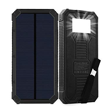 Solar Charger, Friengood 15000mAh Portable Solar Power Bank with Dual USB Output Ports, Solar Phone Charger External Battery Pack with 6 LED Flashlight Light for iPhone, iPad, Android and More (Black)
