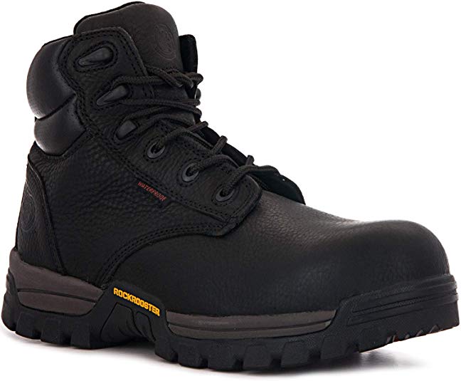 ROCKROOSTER Mens Work Boots, 6'' Waterproof Wide Safety Shoes, Composite Toe, Non-Slip, Oil Resistant Leather, Kevlar, Memory Foam Insole, EH, Anti-Fatigue AT697PRO