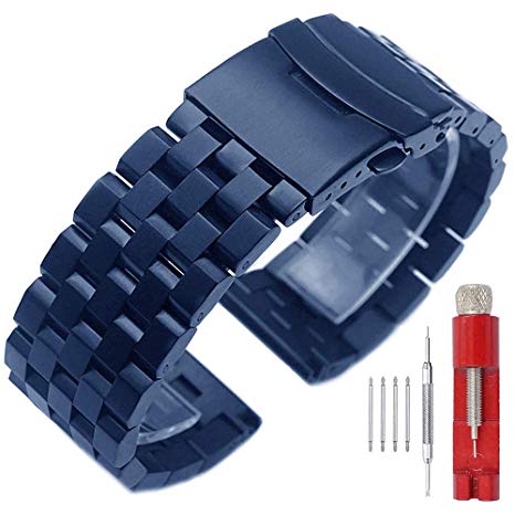 24mm 22mm 20mm 18mm Metal Watch Band Premium Solid Stainless Steel Watch Bracelet Straps for Men Women Blue/Black/Silver
