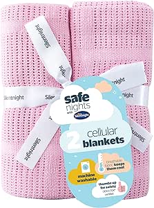 Silentnight Safe Nights Baby Blanket - Pack of 2 Soft 100% Cotton Cellular Baby Blanket for Newborn Ideal for Cot, Crib, Moses Basket and Pram - Baby Essentials - 2 Pack - Pink