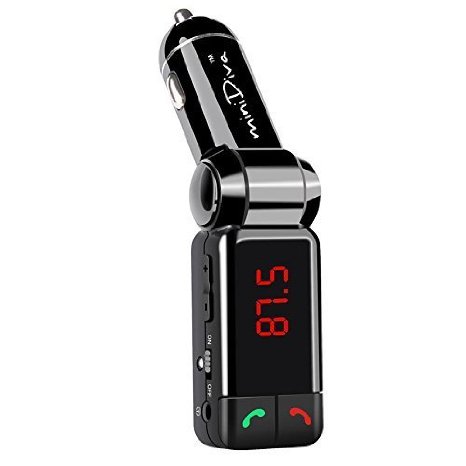 MinidivaTM 5in1 Car Bluetooth FM Transmitter Wireless for Car with Dual USB Charging Card Reading  AUX Input  Music Control and Hands-Free Calling