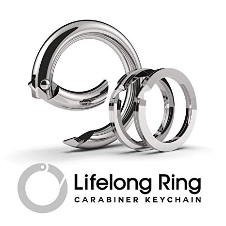Lifelong Ring Fashion Carabiner Keychain w/ 2 Matching Key Rings Set, 100 Series Universal Size, Pure Round Circle Design, Strong, Solid Metal Keychain Clip, Key Clip, Key Organizer (Silver)