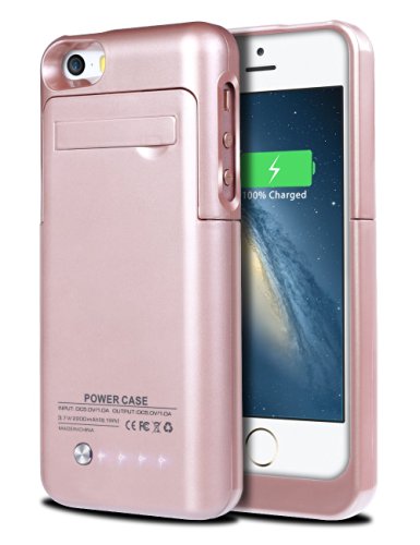 iPhone 5S Battery Case, iPhone 5 Battery Case, HoneyAKE 2200mAh Rechargeable External Portable Charger Charging Case iPhone 5S Backup Power Bank for iPhone 5/5S/SE -Rose Gold