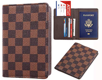Rita Messi Luxury Passport Holder Cover Case Checkerboard PU Vegan Leather RFID Blocking Travel Organizer Card Holder(Victoria)
