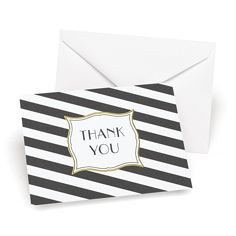Hortense B. Hewitt 40438 50 Count Stripes Galore Thank You Cards Black/White