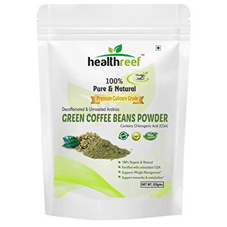 Healthreef Pure & Natural Green Coffee Beans Powder, Made from Decaffeinated & Unroasted Arabica A   Grade Premium Green Coffee Beans, Supports Metabolism & Weight Loss, Pack of 1, Net Weight 225gms.