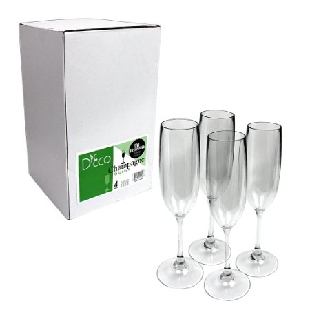 Unbreakable Champagne Glasses: 100% Tritan - Shatterproof, Reusable, Dishwasher Safe (Set of 4) by D'Eco