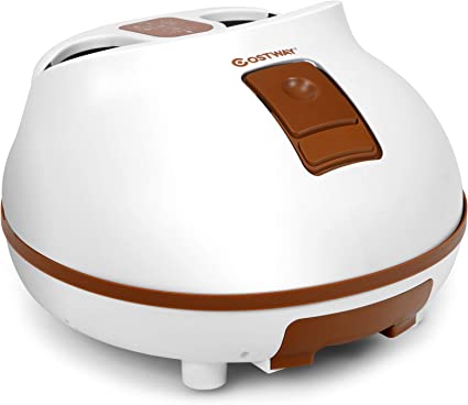 COSTWAY Steam Foot Spa Bath Massager, Foot Sauna Care, No Water Pouring, with Electric Massage Rollers, 3 Level Fast Heating, and Timer Setting (Brown)