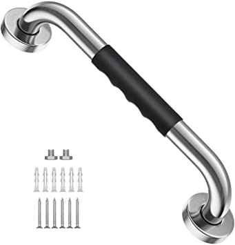 12 Inch Shower Grab Bar w/ Anti Slip Rubber Grip, ZUEXT SUS304 Stainless Steel Bath Grab Bar, Bathroom Balance Bar, Wall Mount Safety Handrail Support, Handicap Injury Elderly Assist Handle