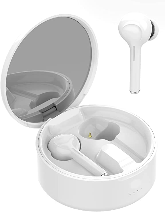 Wireless Earbuds Bluetooth Wireless Ear Buds TWS Headphones in-Ear Earphones with Microphone Truly Wireless Earbuds with Charging Case HiFi Stereo Sound IPX5 Sweatproof for SPOR-White