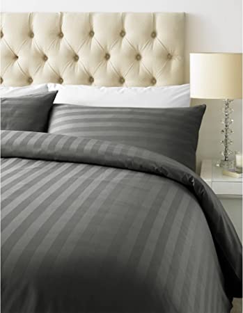 Luxurious 800 Thread Count Cotton Rich Satin Stripe Duvet Bed Cover with Housewife Pillowcases | 800 TC Hotel Striped Bedding (King/Steel Grey)