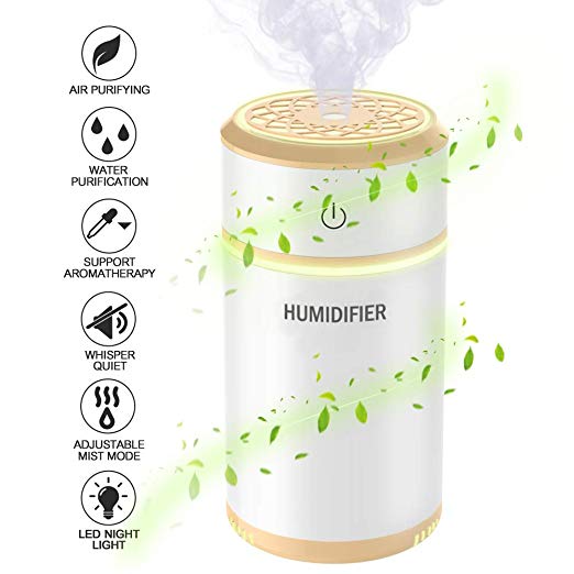 MEIDI Humidifier - Aromatherapy Diffuser, Portable USB Quiet Ultrasonic Aroma Cool Mist Humidifier Diffuser With Adjustable Mist Mode, 7 Fascinating LED Nightlights and Auto Shut-Off （Brown）
