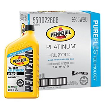 Pennzoil 550022686-6PK Platinum Full Synthetic 5W-20 Motor Oil -1 Quart (Pack of 6)
