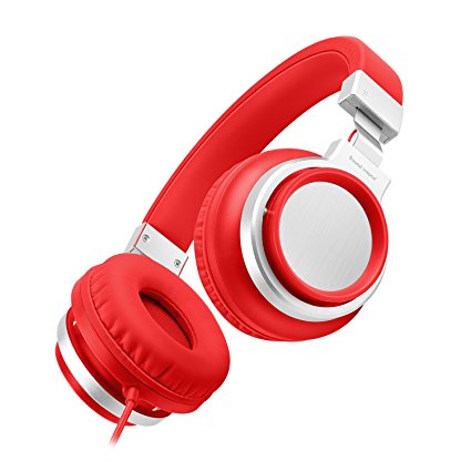 Sound Intone I8 Over-Ear Headphones with Microphone Bass Stereo Lightweight Adjustable Headsets for iPhone iPad iPod Android Smartphones Laptop Mp3 (Red)