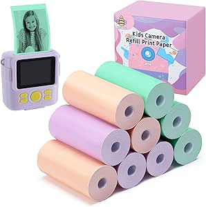 9 Rolls Kids Instant Camera Print Refill Paper- Photo Printer Thermal Paper Rolls Christmas Birthday Gifts Instant Print Camera Refill Paper for 4 5 6 7 8 9 10 Year Old Girls Boys, Candy Color