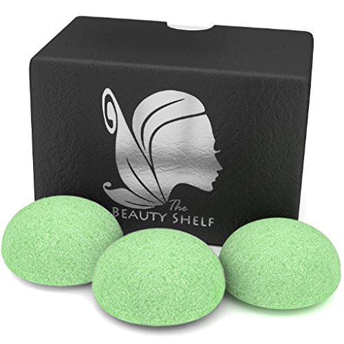 Konjac Sponge (3 Pack) - Facial Sponges - Hemisphere Shape - Green Tea - The Beauty Shelf