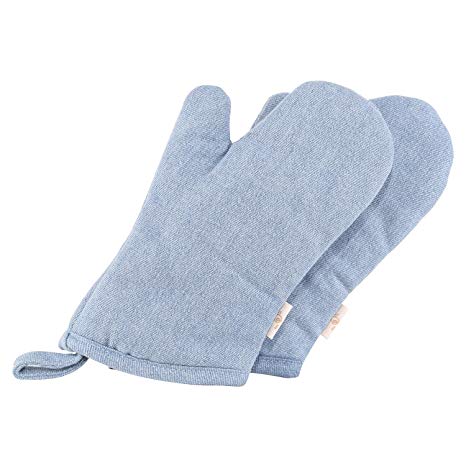 Neoviva Denim Quilting Heat Resistant Child Oven Mitts for Play Kitchen, Set of 2, Solid Skyway Blue