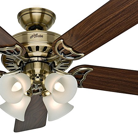 Hunter Fan Antique Brass Ceiling Fan with a Clear Frosted Glass Light Kit, 5 Blade (Certified Refurbished)