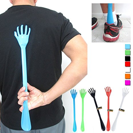 Back Scratcher with Shoe Horn Long Handle Each 19.5" Long Handled Shoe Horn with Hand Shaped Backscratcher Is Perfect for Itchy Backs and Putting on Shoes While Standing (Blue)