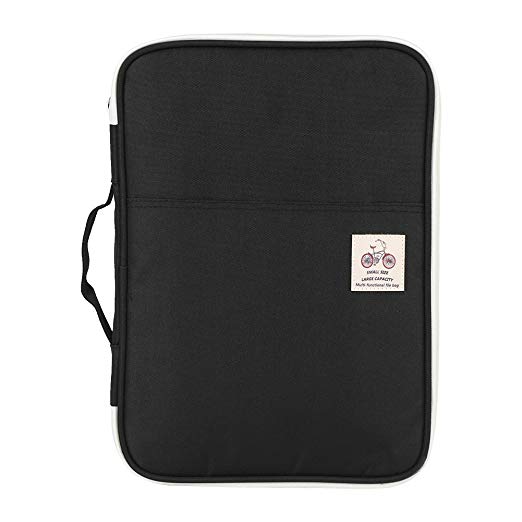 A4 Document Bag File Folder Holder Multi-Functional Waterproof Zippered Pouch for Ipads, Notebooks, Pens, Documents(Black)