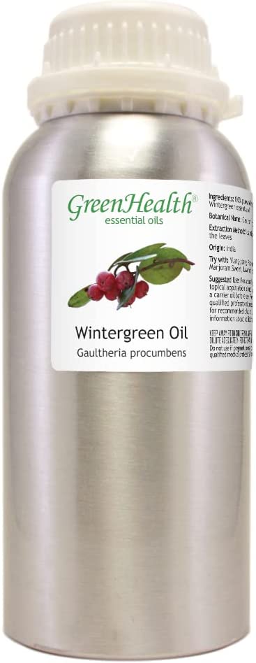 Wintergreen – 16 fl oz (473 ml) Aluminum Bottle w/ Plug Cap – 100% Pure Essential Oil – GreenHealth